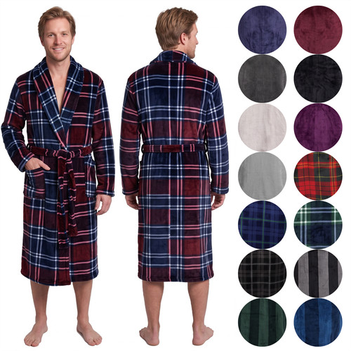 Mens flannel fleece bathrobe - fleece,